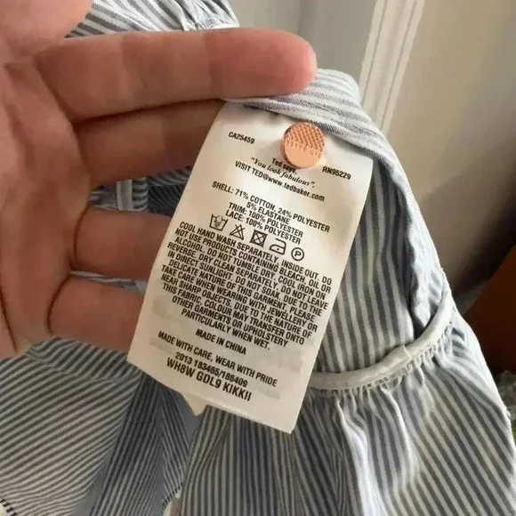 809 Ted Baker stripped blue white lace detail midi dress size 4 - Picture 11 of 14